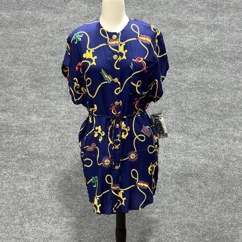 Vintage Sirena Swim Cover Up Dress Womens Petite Navy Nautical Rope Print USA